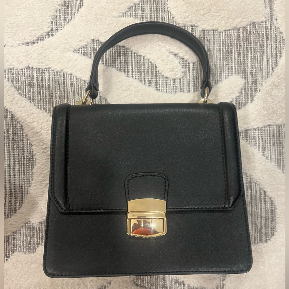 Forever 21 Black Mini Bag with Gold Clasp
